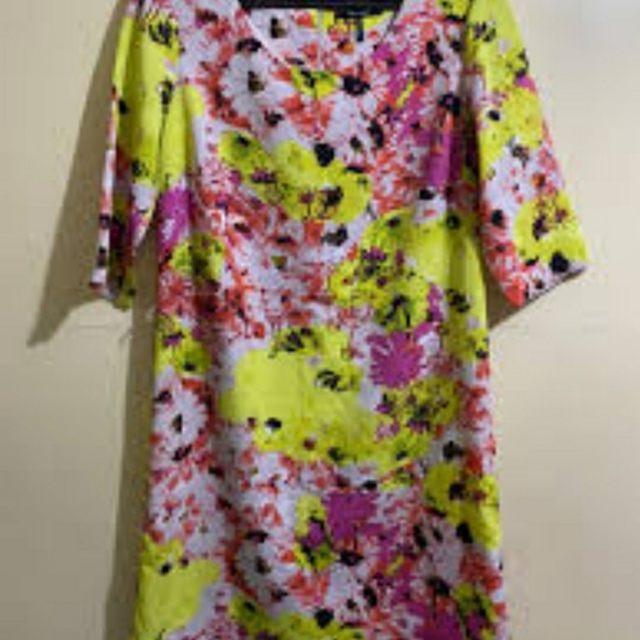DAISY FUENTES YELLOW PINK ORANGE BLACK FLORAL DRESSE - Picture 3 of 6